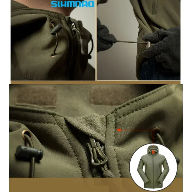 Windproof and Waterproof Fishing Shirt, Men's Soft Shell, Winter Tactical Military Jacket, Hooded Pants, Hiking Hunting Assault