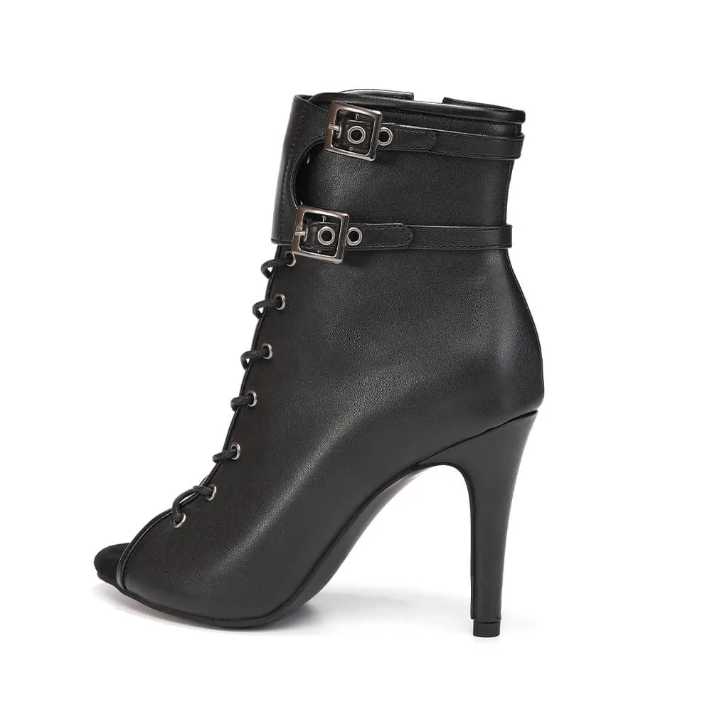 Women's Buckle Open Toe Dance Ankle Boots