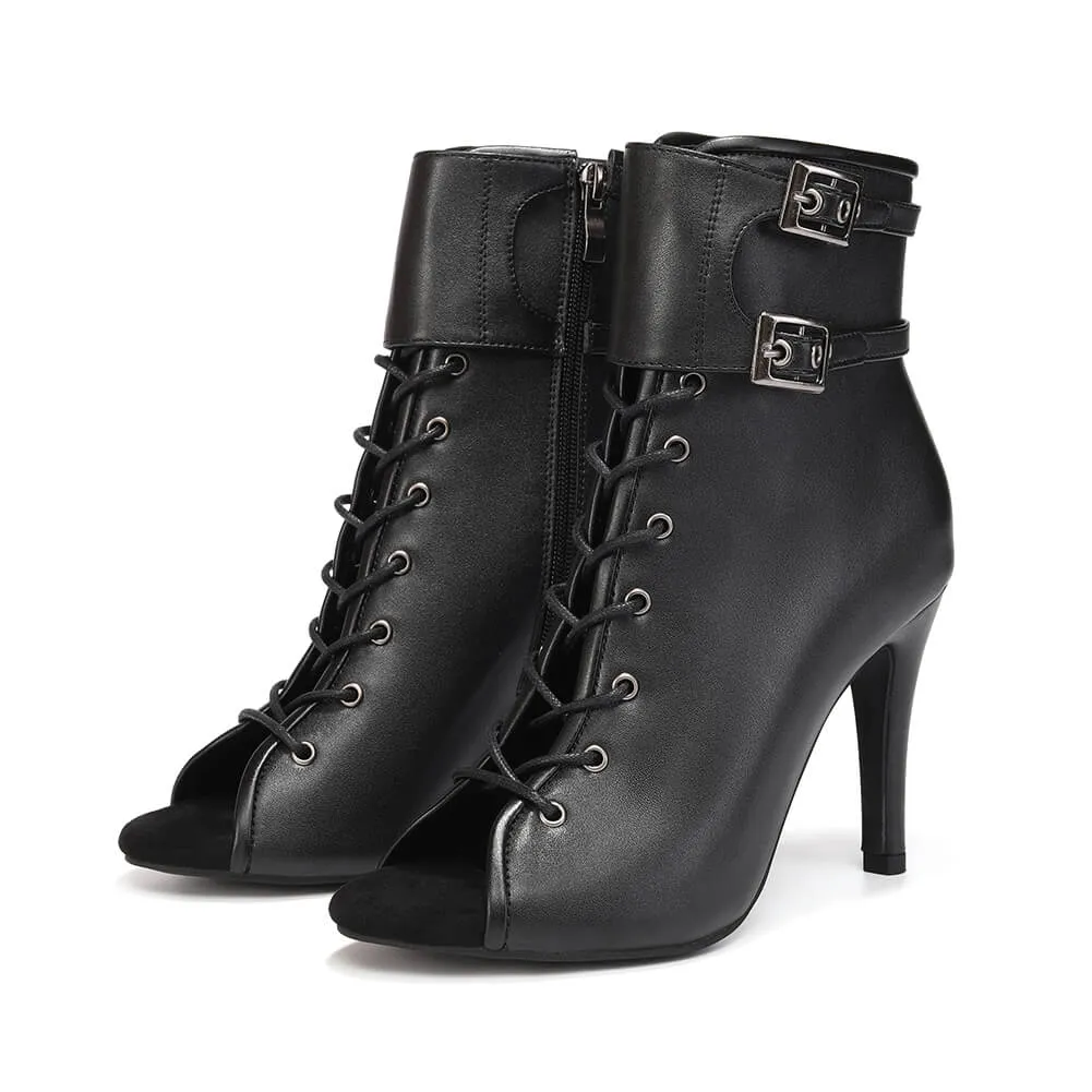 Women's Buckle Open Toe Dance Ankle Boots