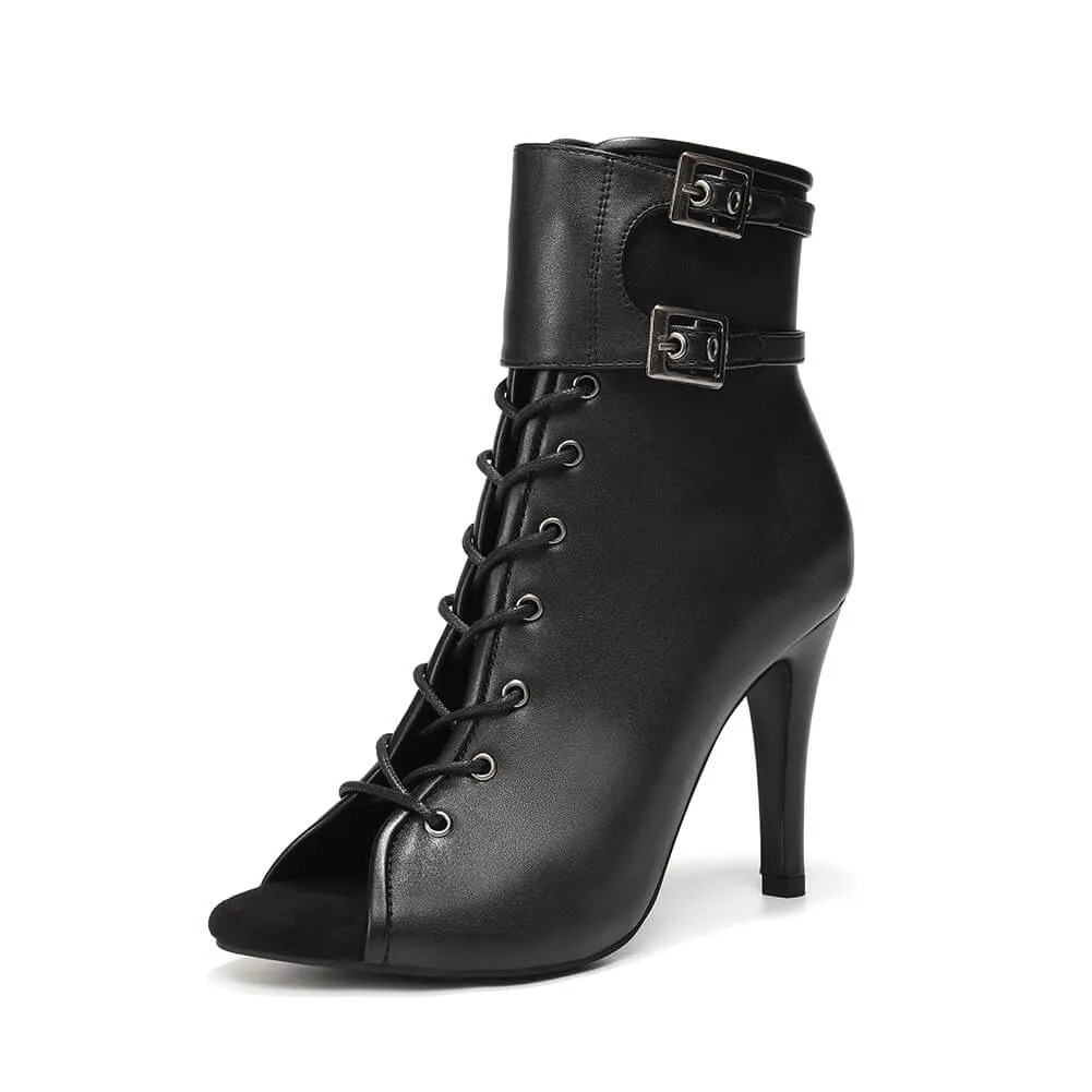 Women's Buckle Open Toe Dance Ankle Boots