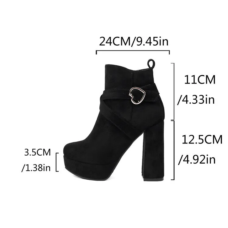 Women's Buckle Strap Round Toe High Heels Platform Ankle Boots