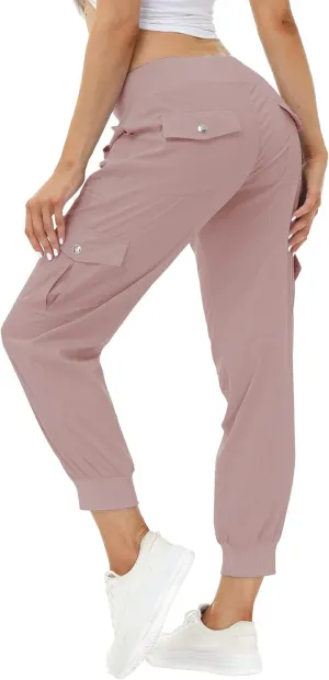 Women'S Lightweight Hiking Cargo Pants Outdoor Quick Dry Casual Travel Sweatpants Joggers Elastic Waist Button Pockets