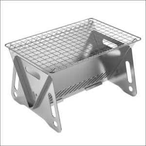 Wood burning camp stove with grill-grid - portable backpacking stove for outdoor cooking